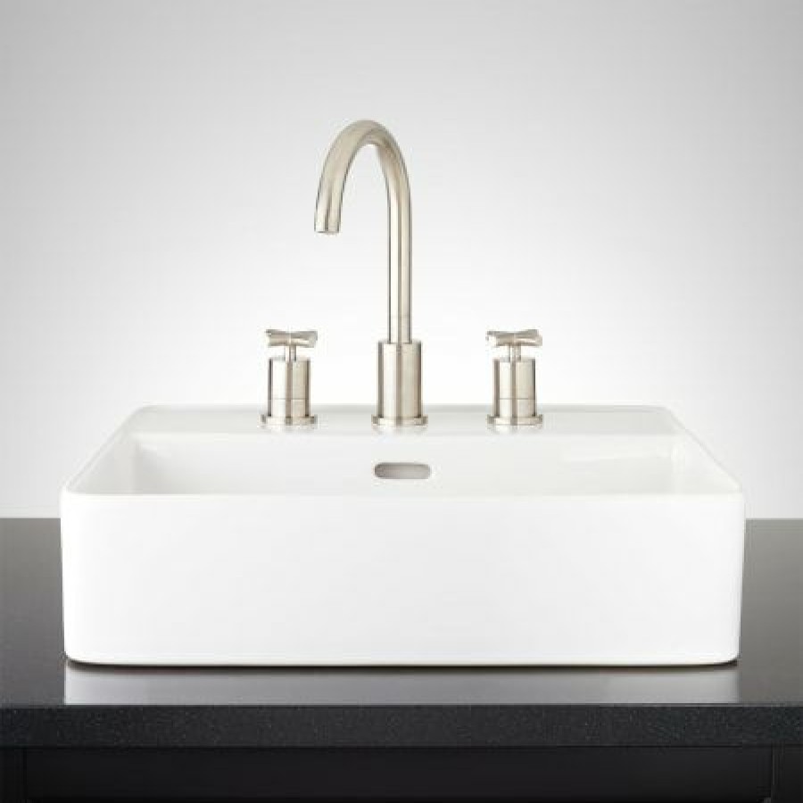 Signature Hardware Hibiscus 20 Fireclay Vessel Bathroom Sink With 3 Faucet Holes At 8 Centers New