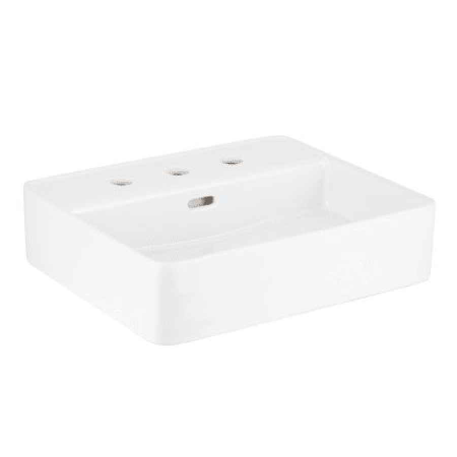 Signature Hardware Hibiscus 20 Fireclay Vessel Bathroom Sink With 3 Faucet Holes At 8 Centers New