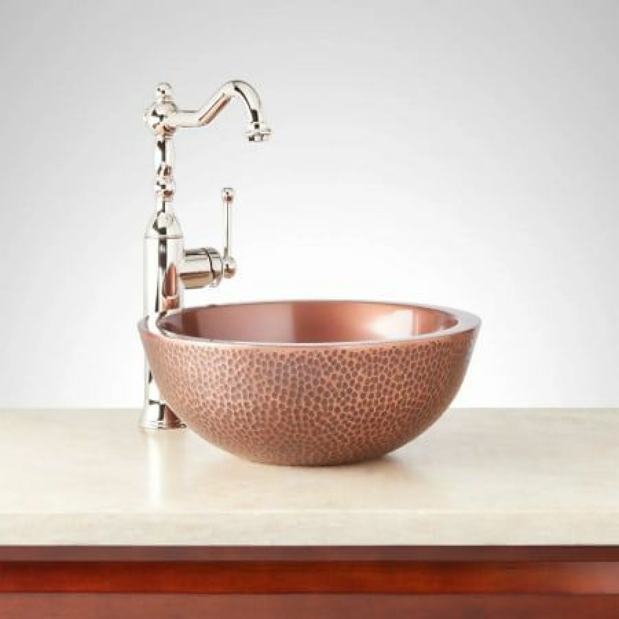 Signature Hardware Casalina 14 Circular Double-Wall Hammered Copper Vessel Bathroom Sink Online