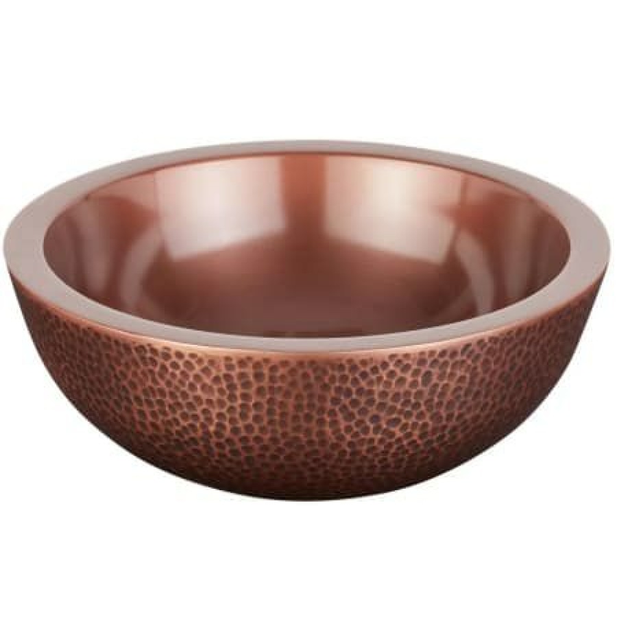 Signature Hardware Casalina 14 Circular Double-Wall Hammered Copper Vessel Bathroom Sink Online