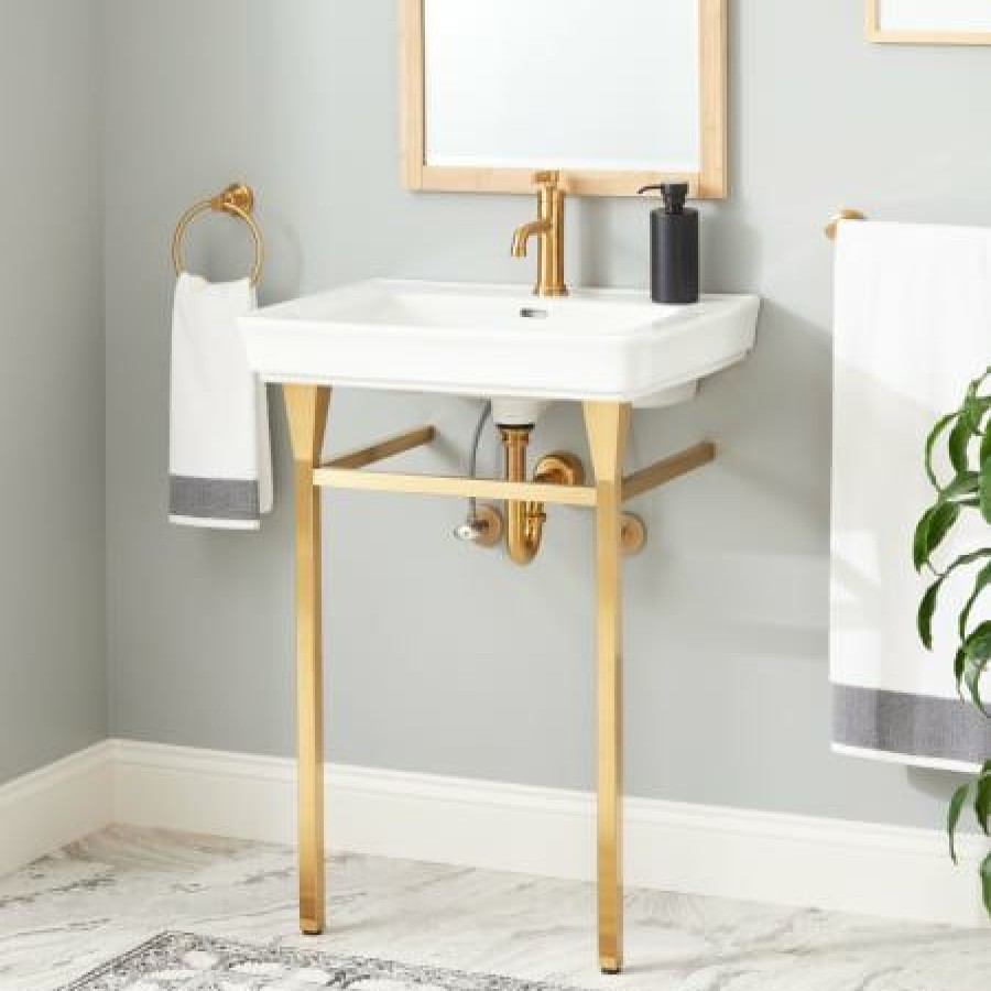 Signature Hardware Bayhaven 26-1/4 Porcelain Console Traditional Bathroom Sink With Single Faucet Hole Wholesale