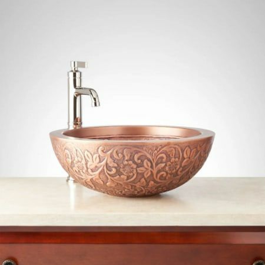 Signature Hardware Coram 18 Copper Vessel Bathroom Sink New