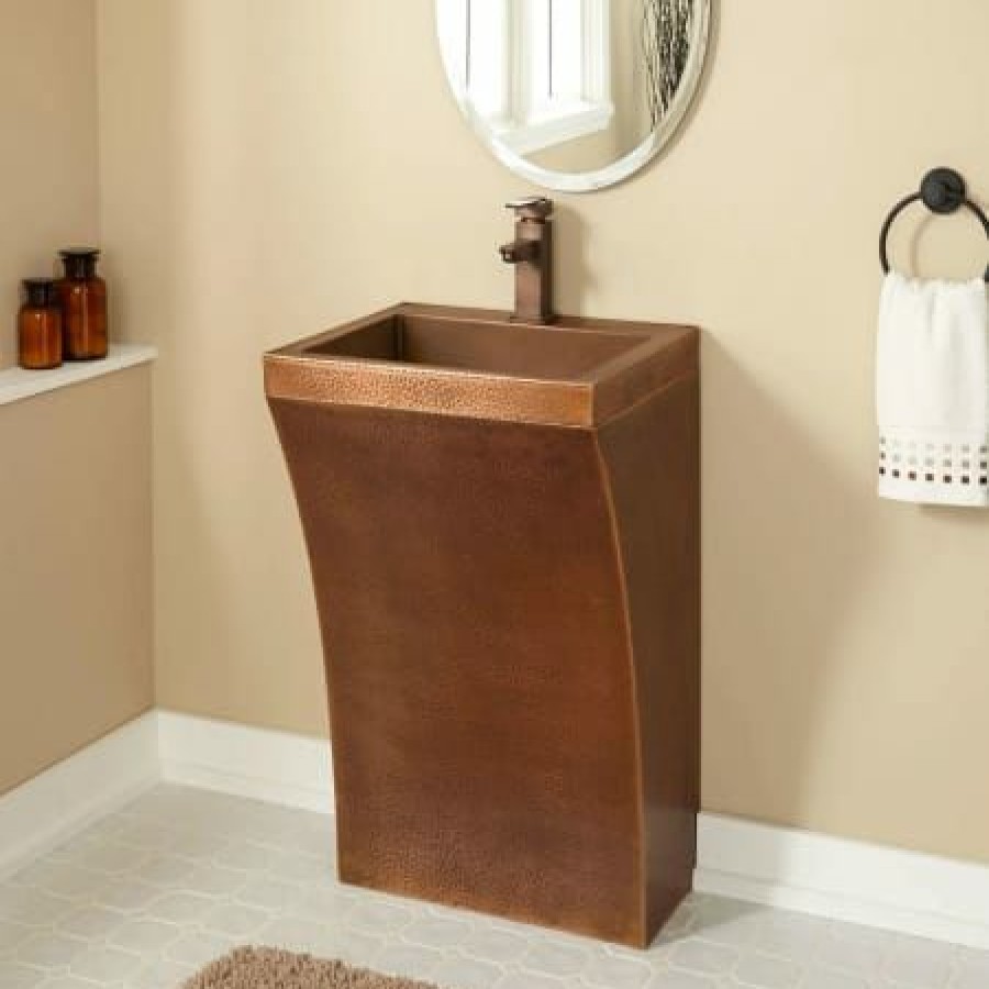 Signature Hardware 18-1/8 Copper Pedestal Bathroom Sink With Single Faucet Hole Clearance