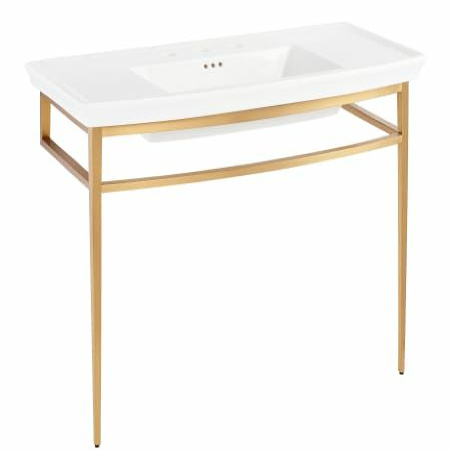 Signature Hardware Olney 40 Vitreous China Console Sink With Stainless Steel Base And 3 Faucet Holes At 8 Centers Clearance