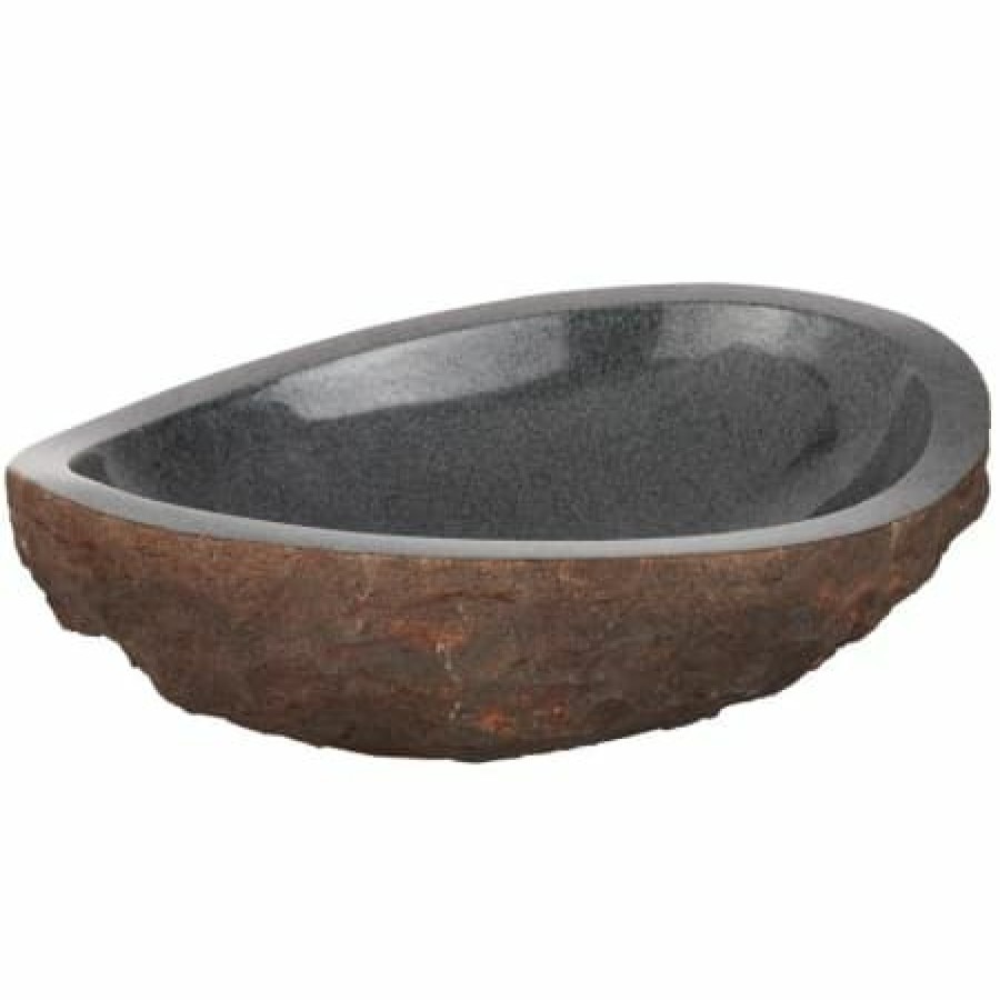 Signature Hardware Asymmetrical Granite Vessel Sink With Dark Granite Chiseled Exterior Online