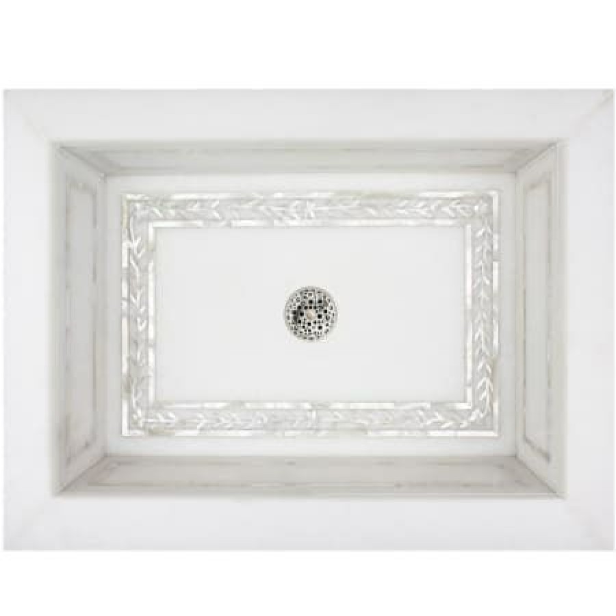 Linkasink 20-3/4 Rectangular White Marble With Mother Of Pearl Inlay Undermount Bathroom Sink New