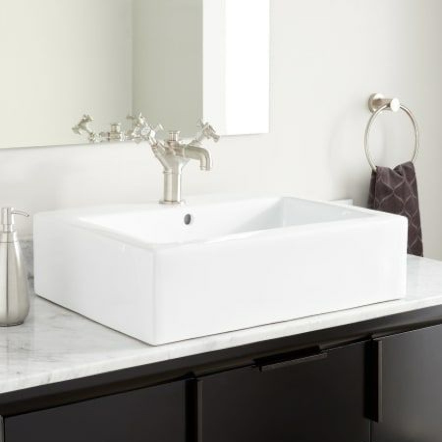 Signature Hardware Guerrero 24 Vitreous China Vessel Bathroom Sink With Single Faucet Hole And Overflow Clearance