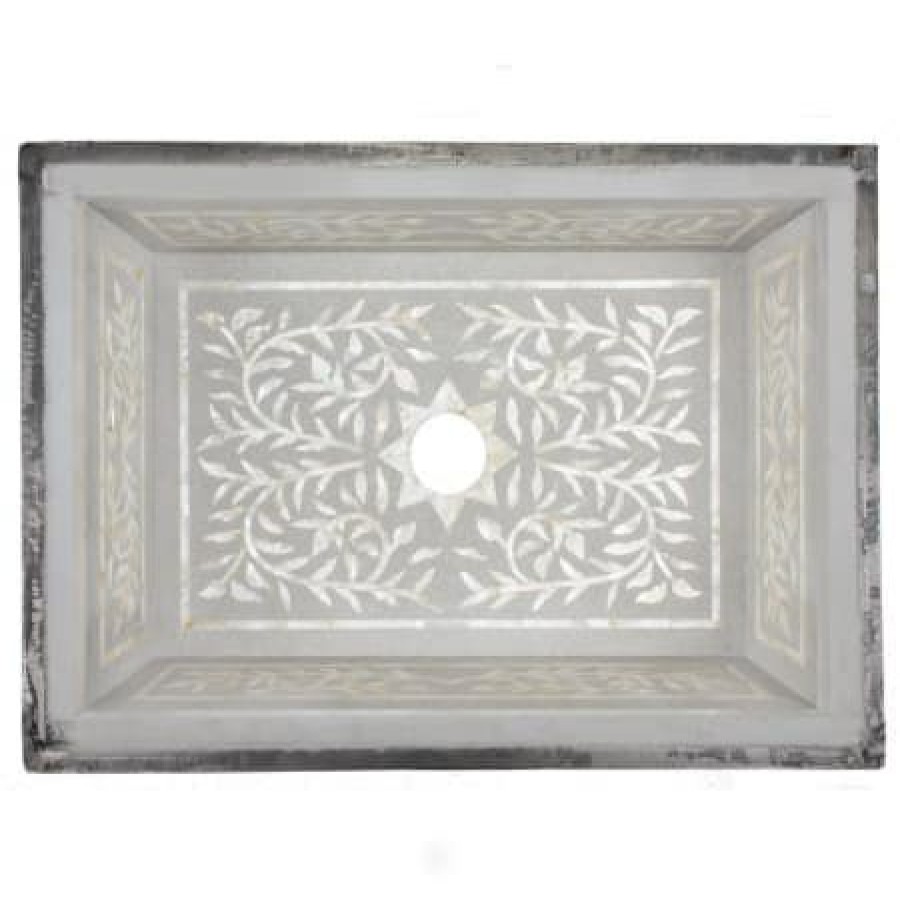 Linkasink 20-3/4 Rectangular White Marble With Mother Of Pearl Inlay Undermount Bathroom Sink Best