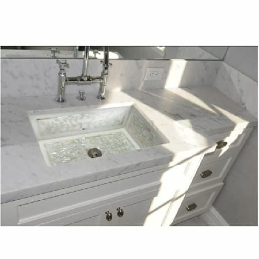 Linkasink 20-3/4 Rectangular White Marble With Mother Of Pearl Inlay Undermount Bathroom Sink Best