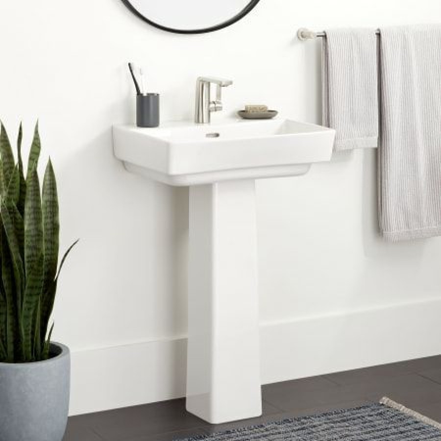 Signature Hardware Pentero 23 Fireclay Pedestal Bathroom Sink With Single Faucet Hole New