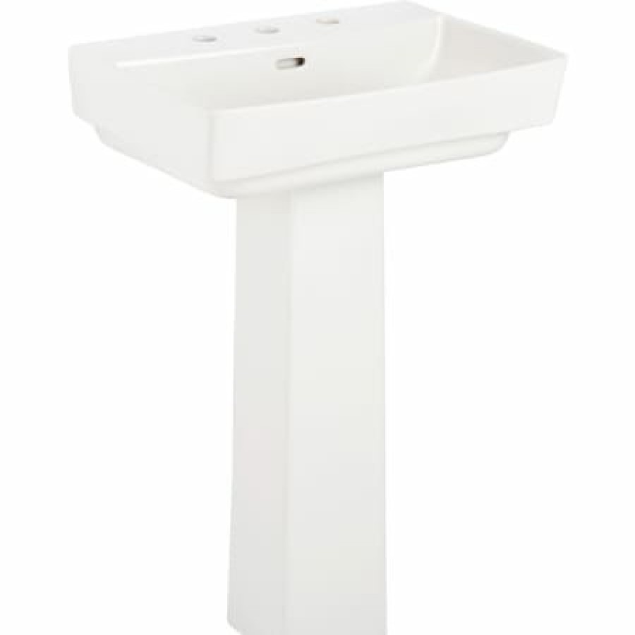 Signature Hardware Pentero 23 Fireclay Pedestal Bathroom Sink With Single Faucet Hole New