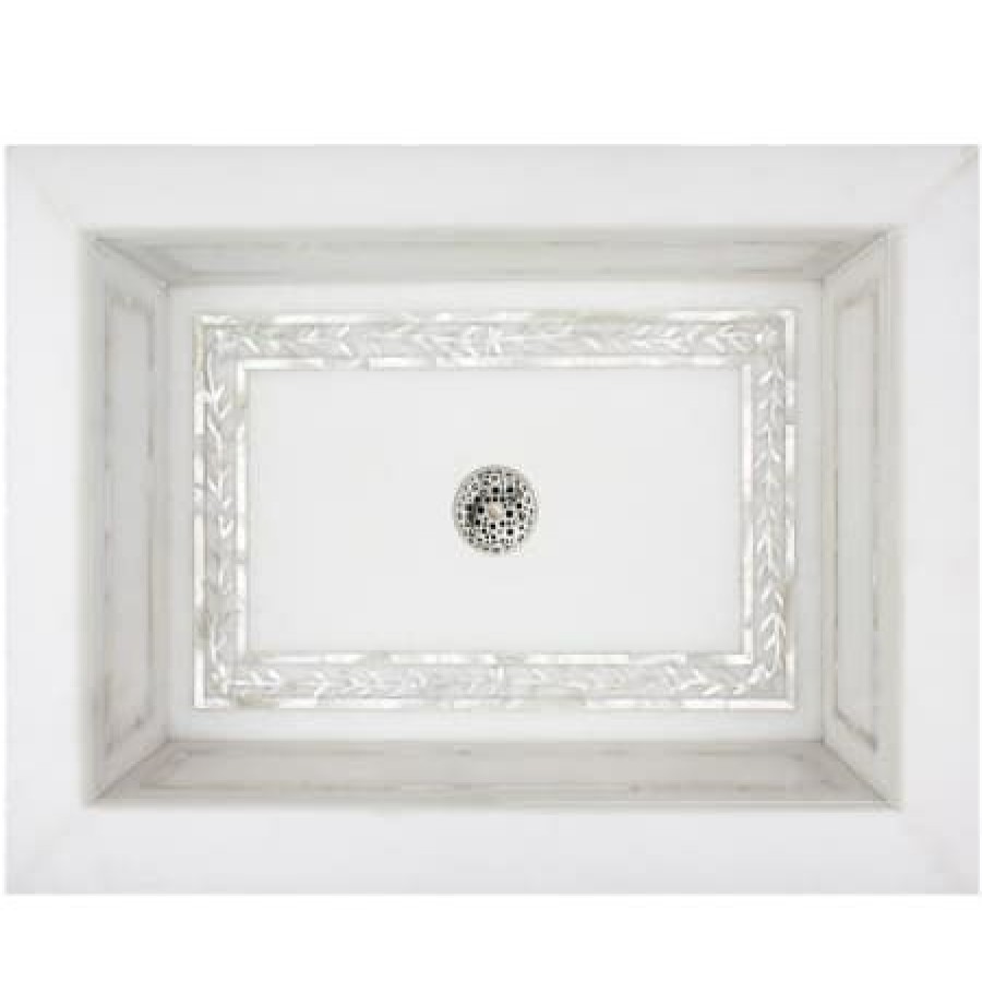 Linkasink 20-3/4 Rectangular White Marble With Mother Of Pearl Inlay Drop In Bathroom Sink Wholesale