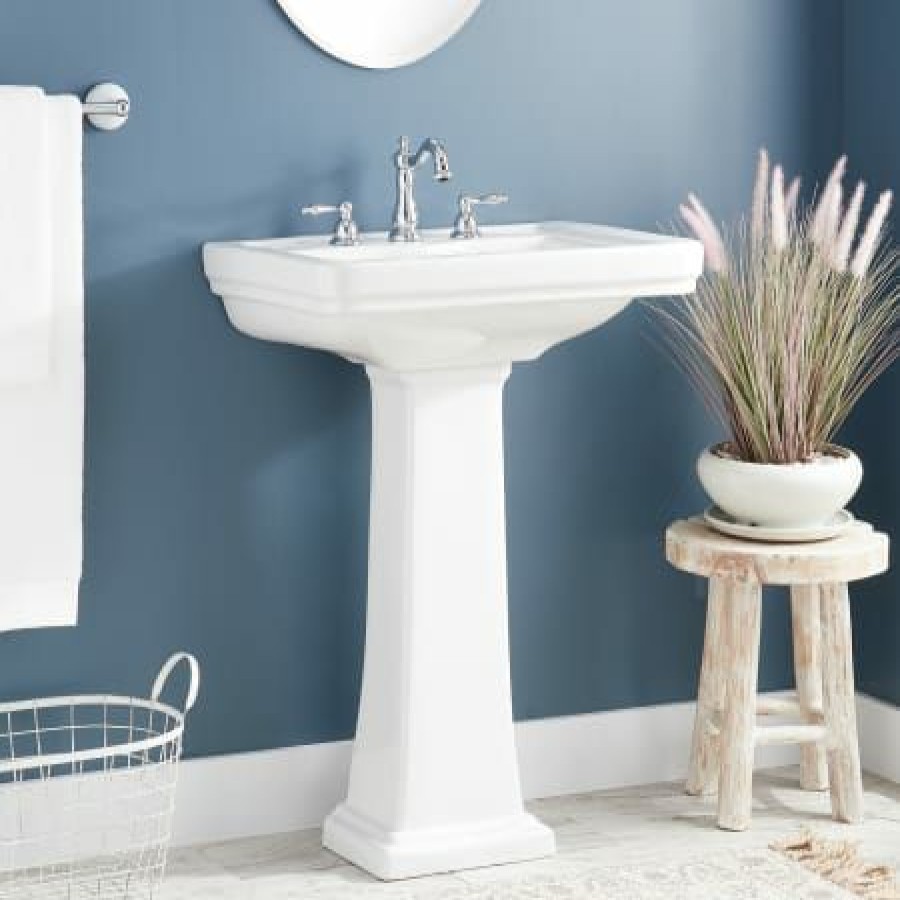 Signature Hardware Key West 24 Vitreous China Pedestal Bathroom Sink With 3 Faucet Holes At 8 Centers New