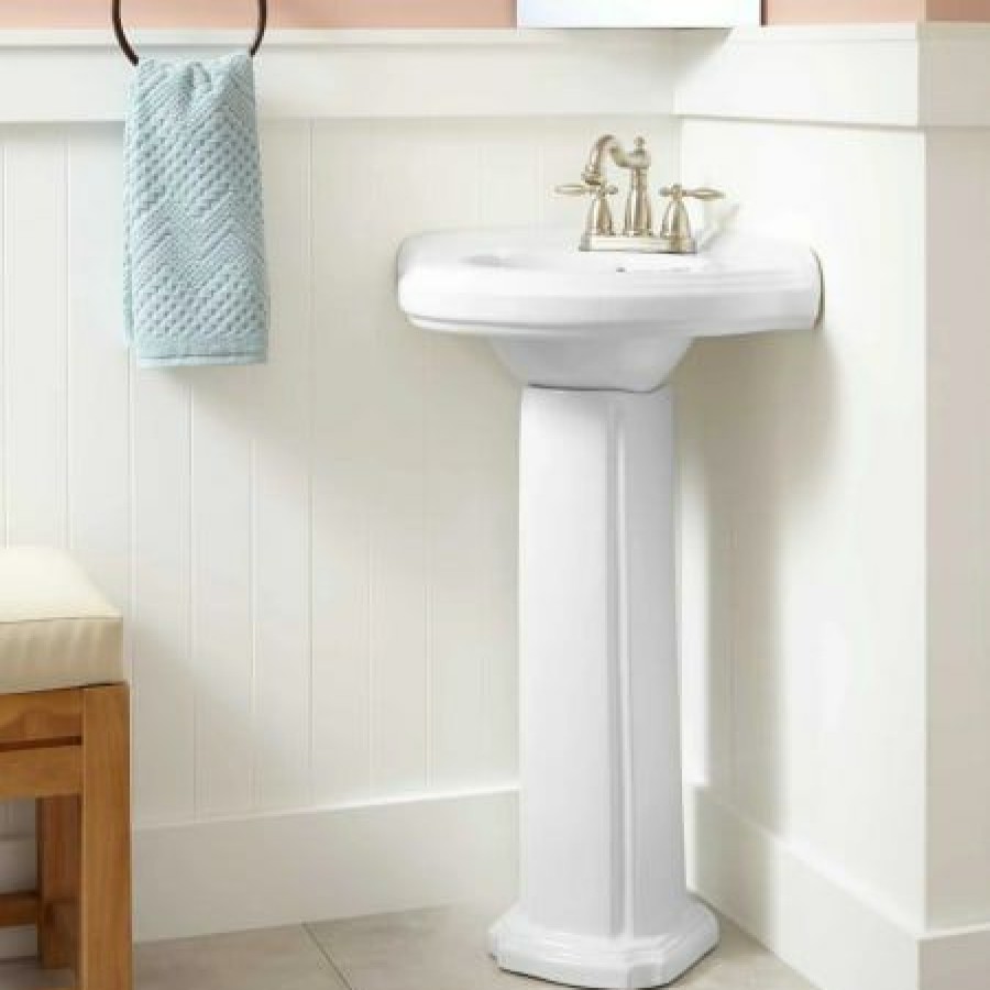 Signature Hardware Gaston 20-1/2 Porcelain Pedestal Bathroom Sink With 3 Faucet Holes At 4 Centers Best