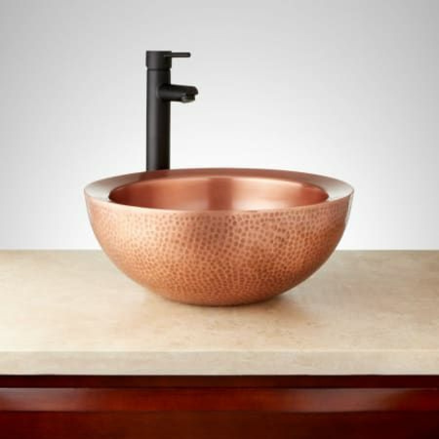 Signature Hardware Casalina 16 Circular Double-Wall Hammered Copper Vessel Bathroom Sink Hot