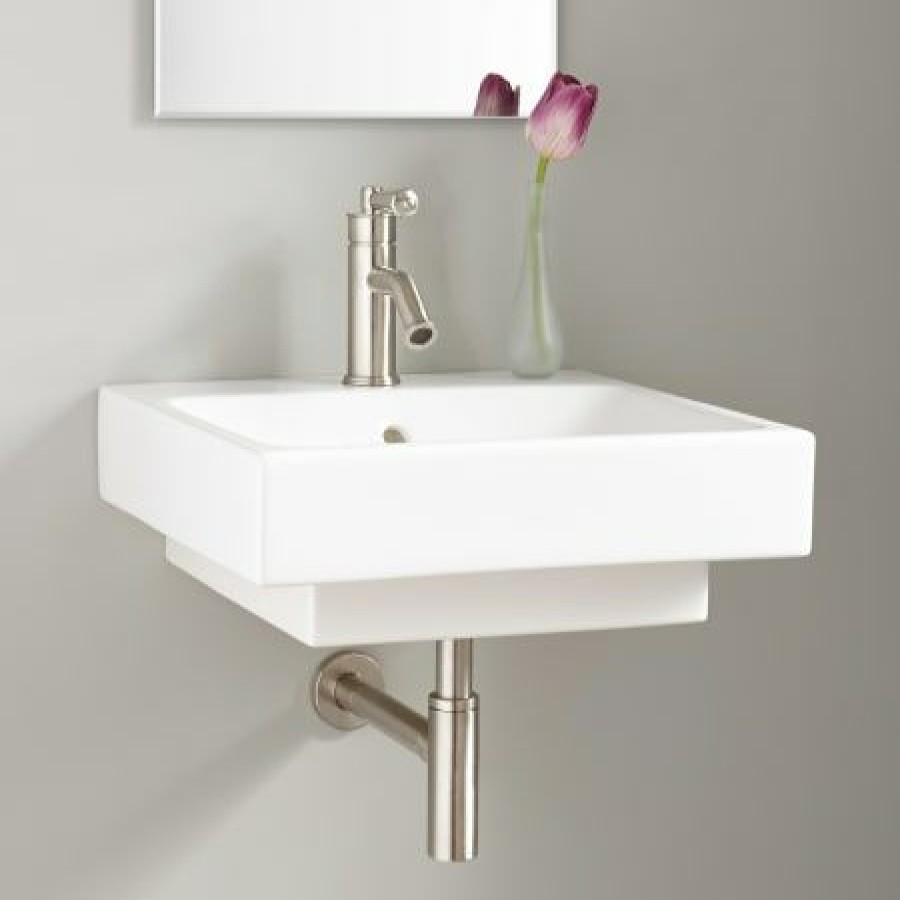 Signature Hardware Stoddert 20 Vitreous China Wall Mounted Bathroom Sink With Single Faucet Hole And Overflow Hot