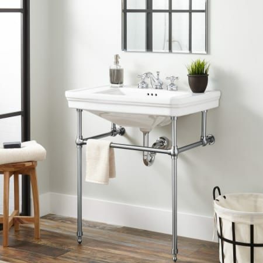 Signature Hardware Mason 31 Vitreous China Console Sink With 3 Faucet Holes At 8 Centers And Overflow Clearance