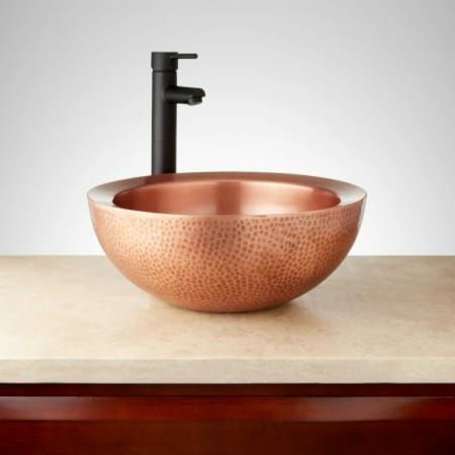 Signature Hardware Casalina 16 Circular Double-Wall Hammered Copper Vessel Bathroom Sink Set Of 2 Online