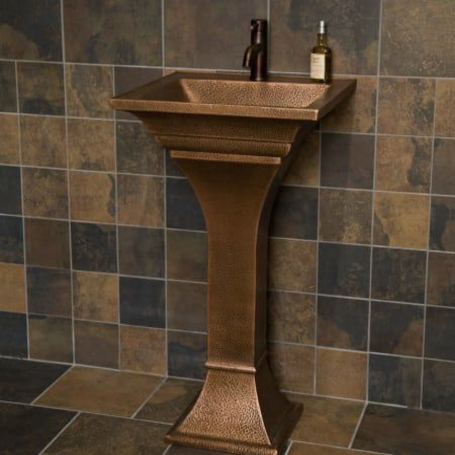 Signature Hardware 20 Copper Pedestal Bathroom Sink With Single Faucet Hole Clearance