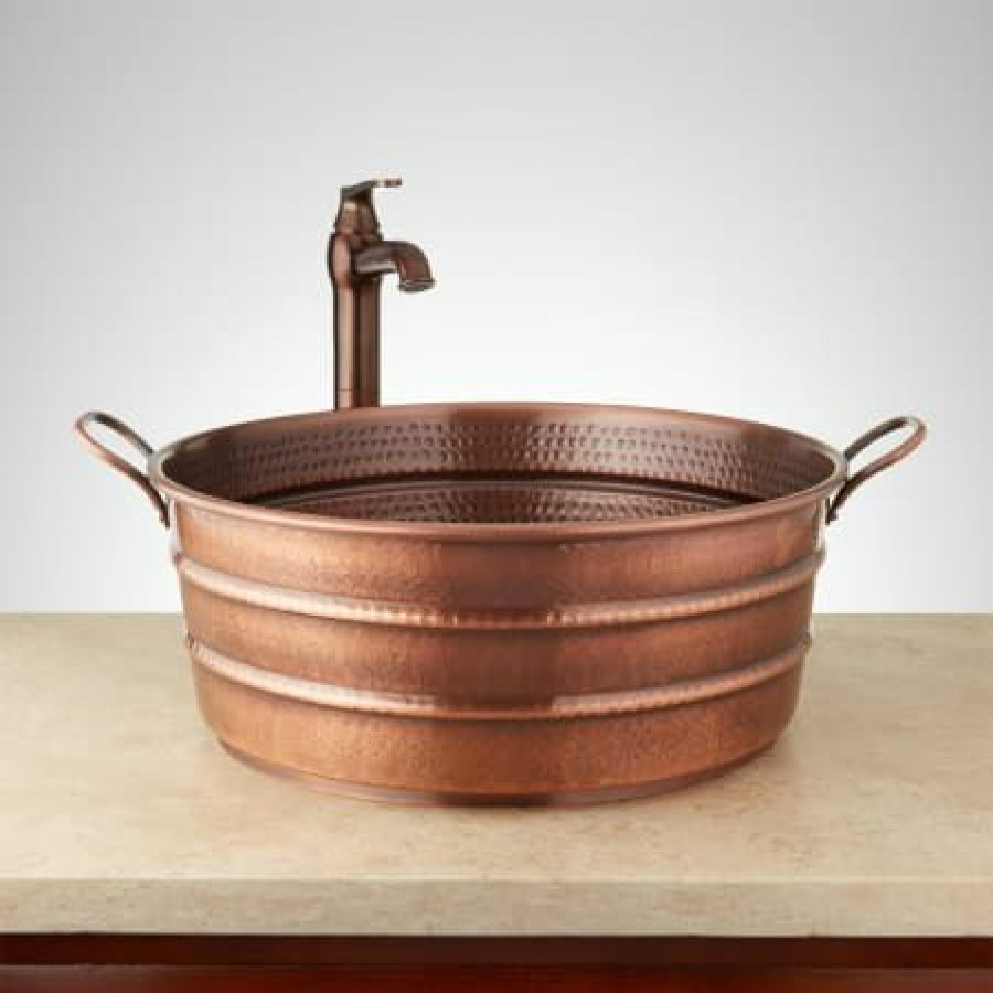 Signature Hardware 18 Copper Vessel Bathroom Sink New