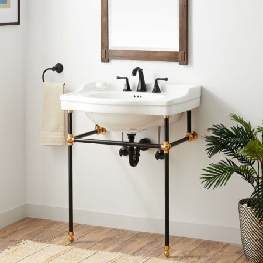 Signature Hardware Cierra 30 Vitreous China Console Bathroom Sink With 3 Faucet Holes At 8 Centers Best