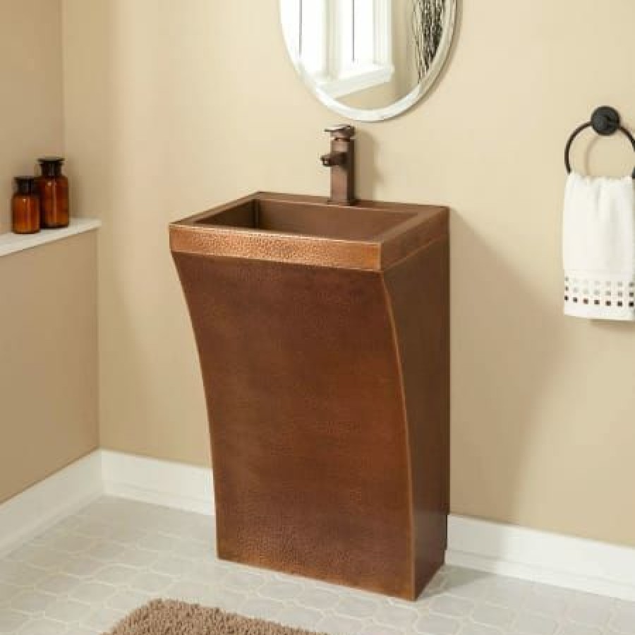 Signature Hardware 20 Copper Pedestal Bathroom Sink With Single Faucet Hole And Overflow Best