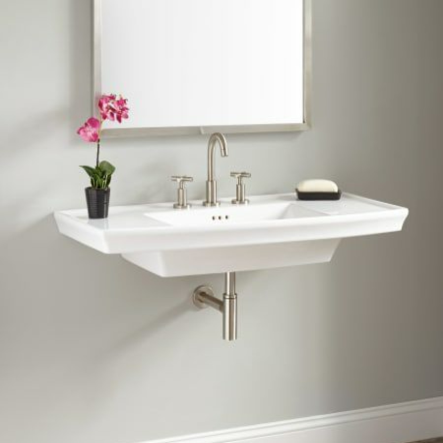 Signature Hardware Olney 40 Vitreous China Wall Mounted Bathroom Sink With 3 Faucet Holes At 8 Centers And Overflow Best