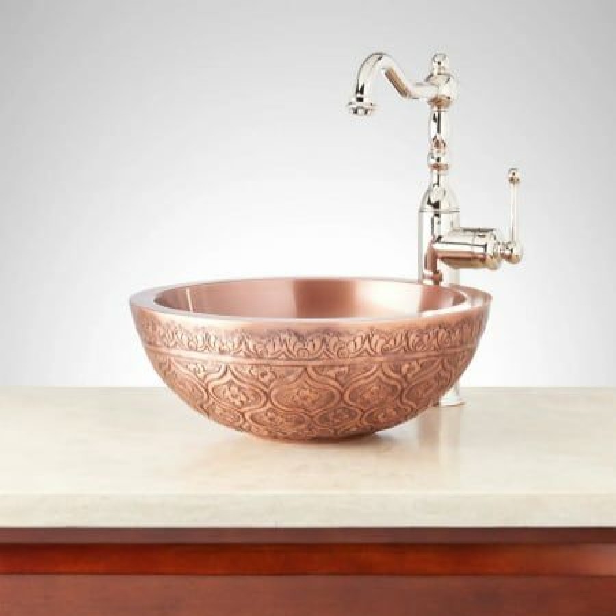 Signature Hardware Nilofar 14 Copper Vessel Bathroom Sink New