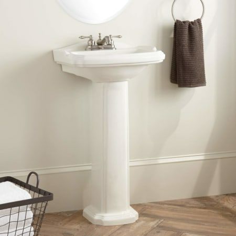 Signature Hardware Halden 15-1/4 Porcelain Pedestal Bathroom Sink With 3 Faucet Holes At 4 Centers Best