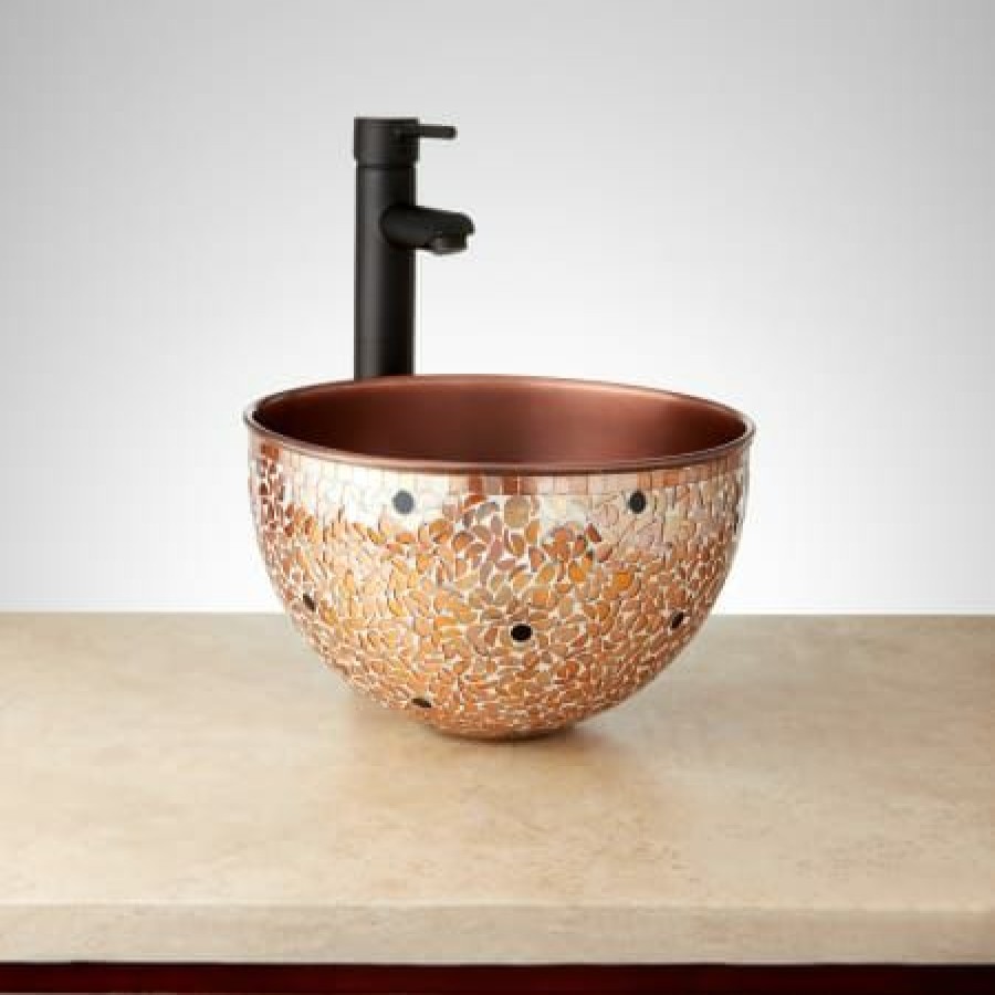 Signature Hardware Valencia 14 Mosaic Copper Vessel Sink Best