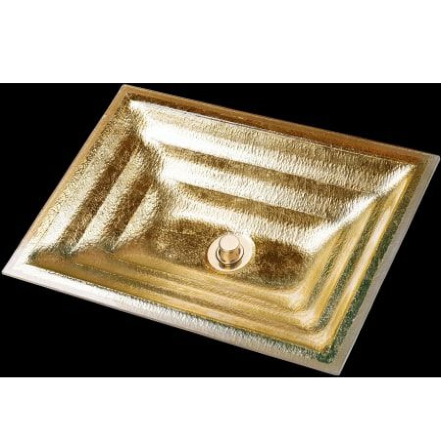 Linkasink 20 Rectangular Glass Undermount Bathroom Sink With Metal Leaf Accent Hot