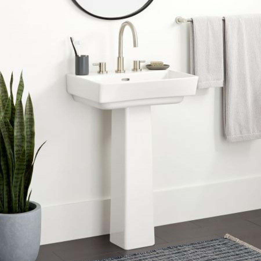 Signature Hardware Pentero 23 Fireclay Pedestal Bathroom Sink Only With 3 Faucet Holes And 8 Centers Clearance