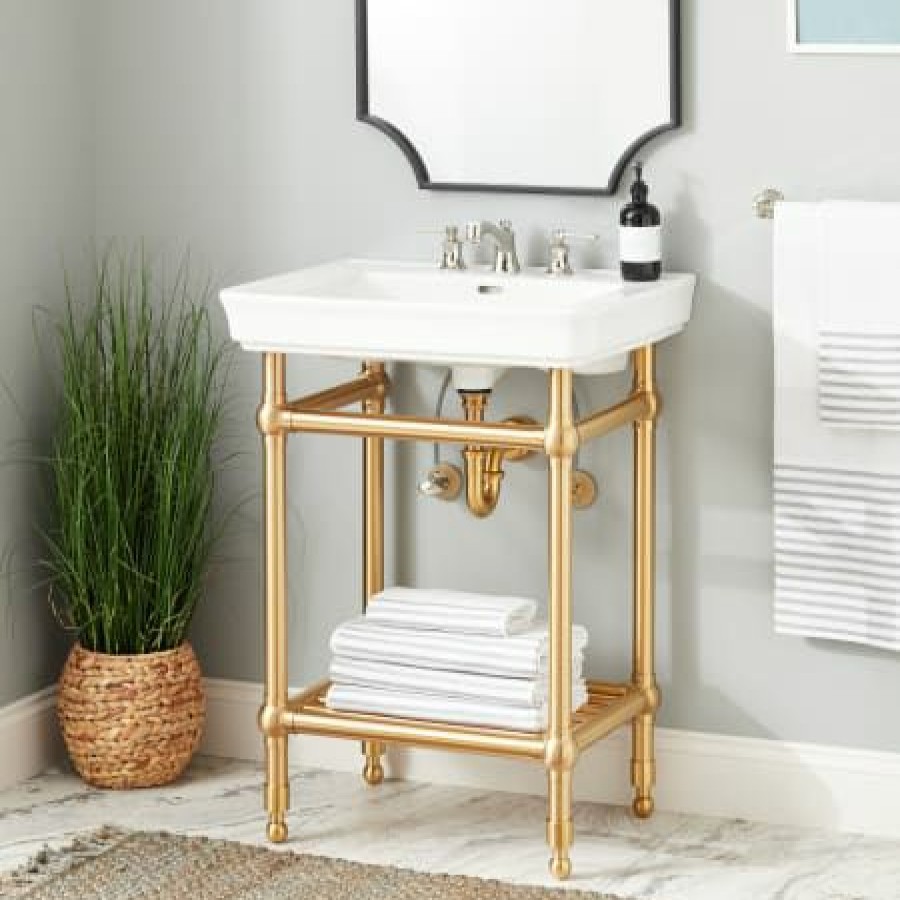 Signature Hardware Eastcott 26-1/4 Porcelain Console Traditional Bathroom Sink With 3 Faucet Holes At 8 Centers Online