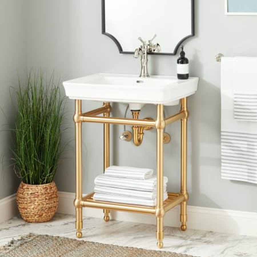 Signature Hardware Eastcott 26-1/4 Porcelain Console Traditional Bathroom Sink With Single Faucet Hole Hot