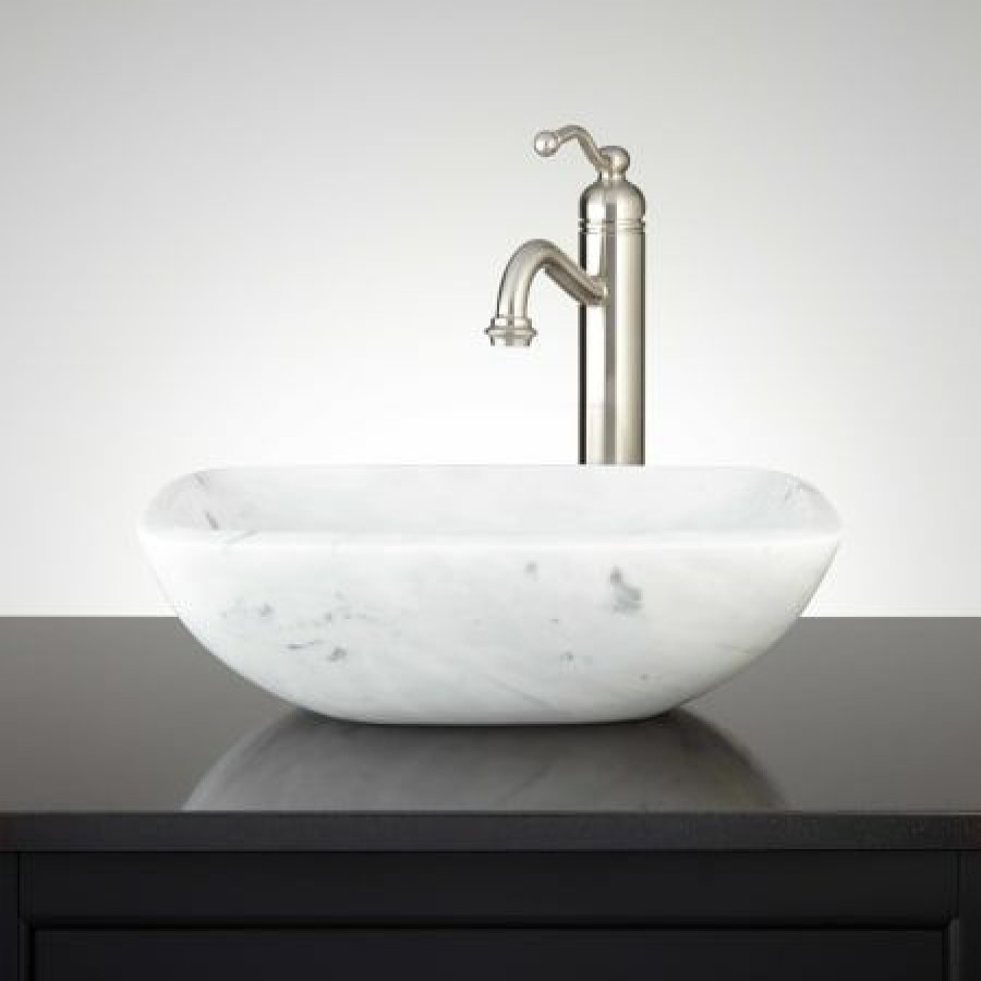 Signature Hardware 17 Curved Rectangular Carrara Marble Vessel Bathroom Sink Best