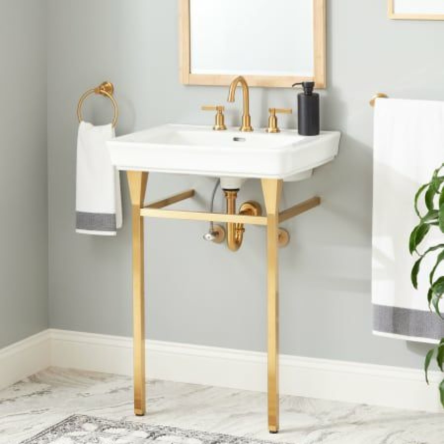 Signature Hardware Bayhaven 26-1/4 Porcelain Console Traditional Bathroom Sink With 3 Faucet Holes At 8 Centers Wholesale