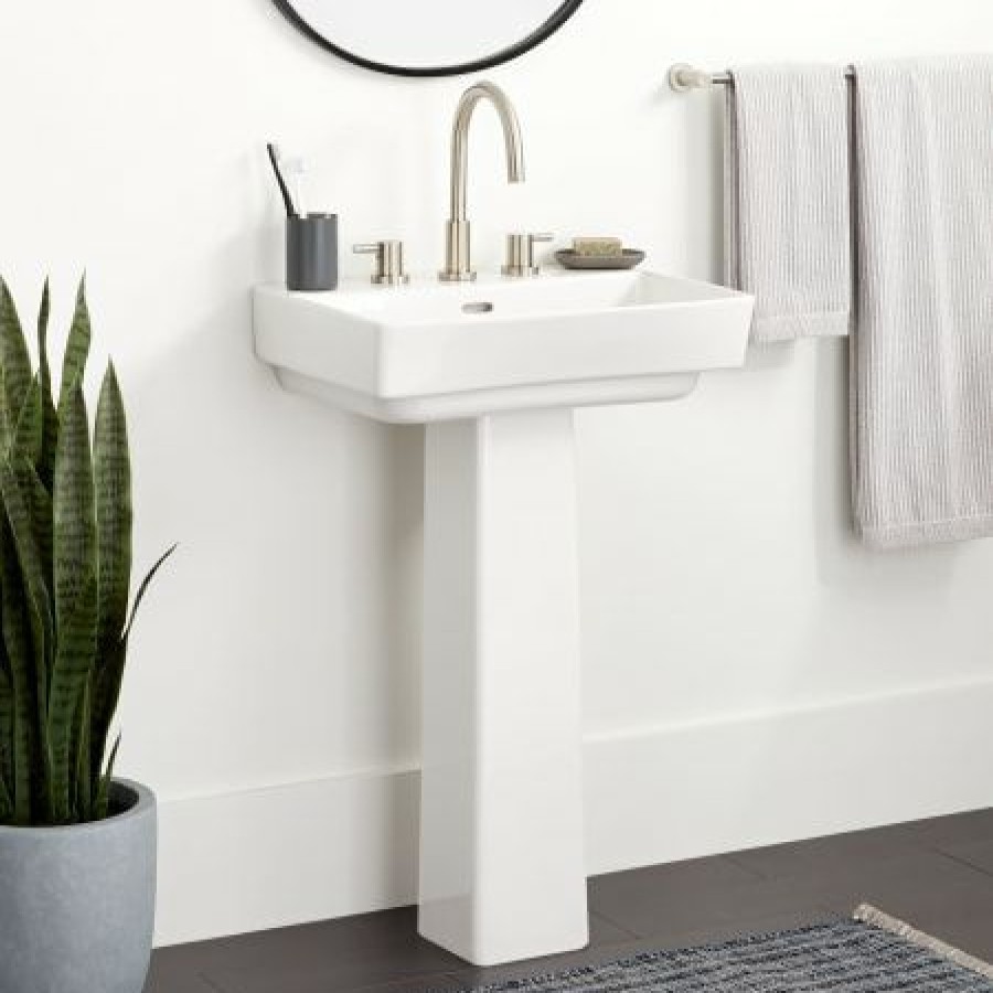 Signature Hardware Pentero 23 Fireclay Pedestal Bathroom Sink With 3 Faucet Holes And 8 Centers Wholesale